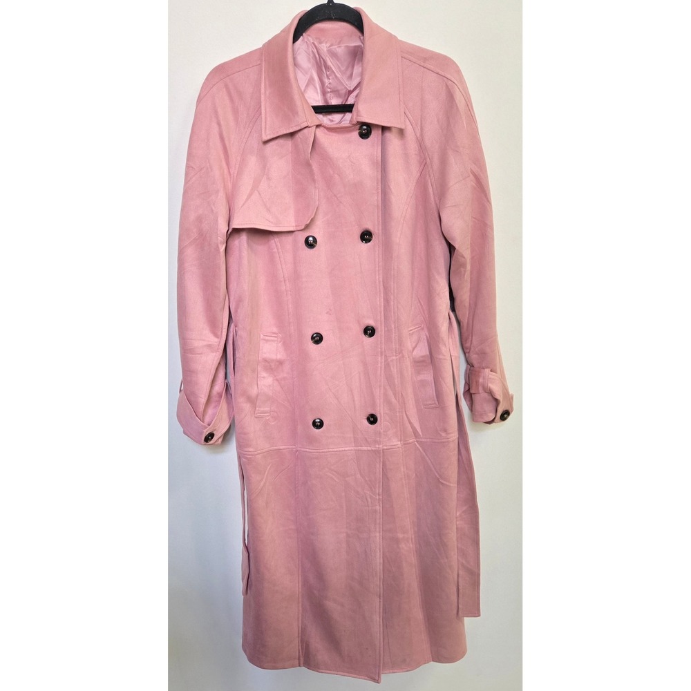 Womens Pink Faux Suede Double Breasted Trench Coat M4K879 Size L